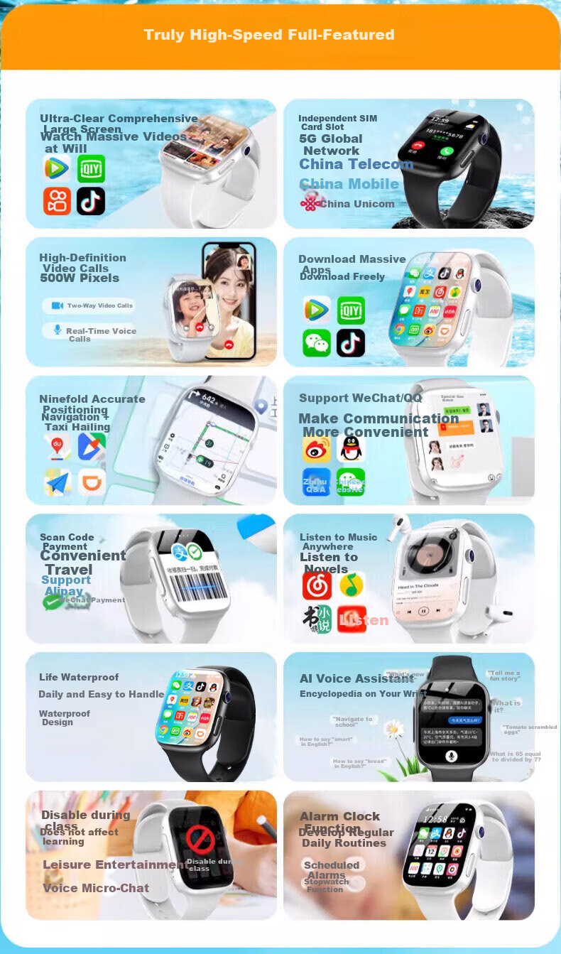 ATQ [True Configuration, No Lag] Children's Smartwatch Phone Watch with SIM Card Slot, Video Positioning, Waterproof, 5G Full Network Compatible for Primary And Secondary School Students, Gift for Talented Youth - Premium White 1