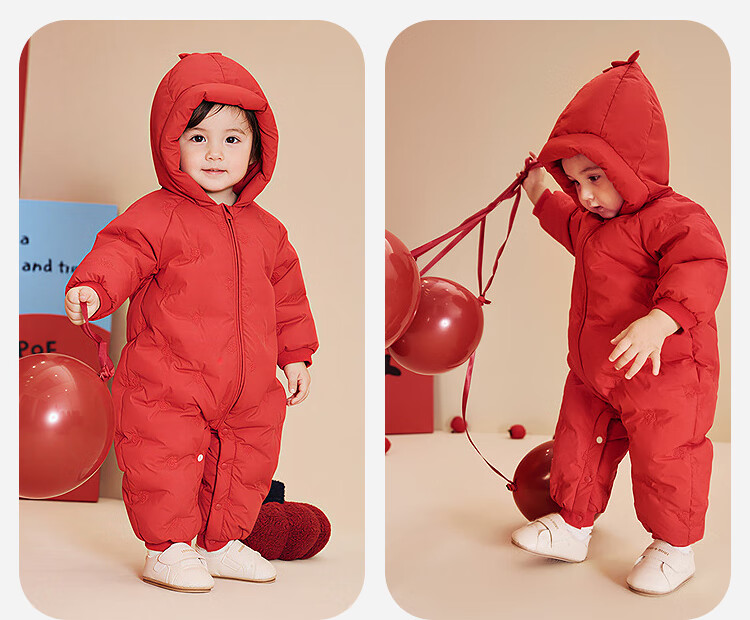 Minibala Unisex Kids Down Jumpsuit with Genuine Fleece Baby Elf Hat Romper 2025 Winter 8