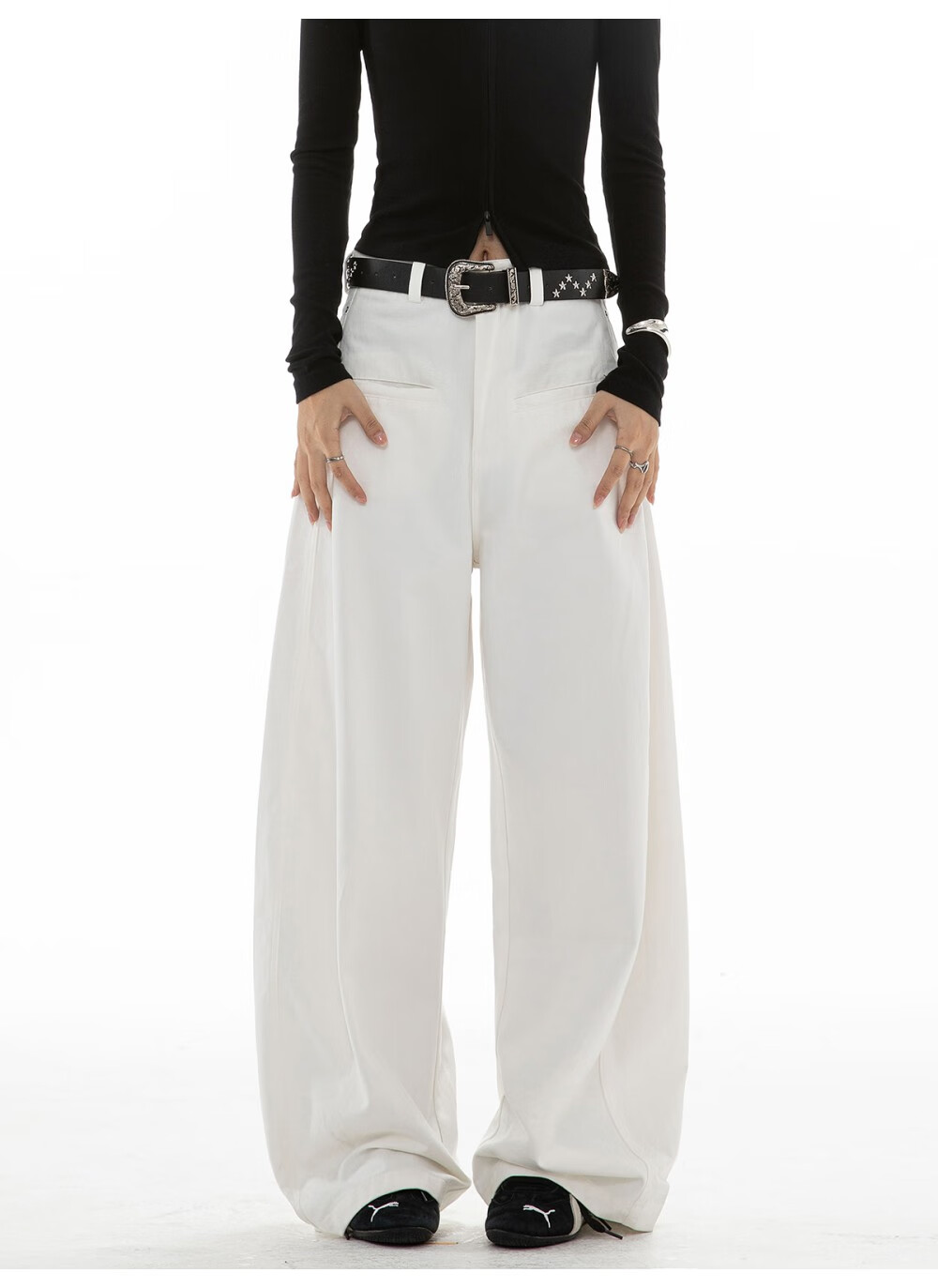 ICH MODE Women's American Vintage Casual Wide-Leg Straight Loose Sports Pants Black M 18