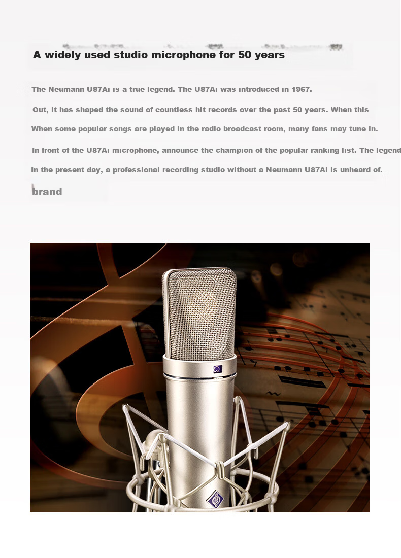 NEUMANN German Imported U87AI Professional Recording Studio Microphone Live Streaming Condenser Microphone High-End Voice Recording Karaoke Tool Neumann U87 Dual Diaphragm Three Directional Pickup 4