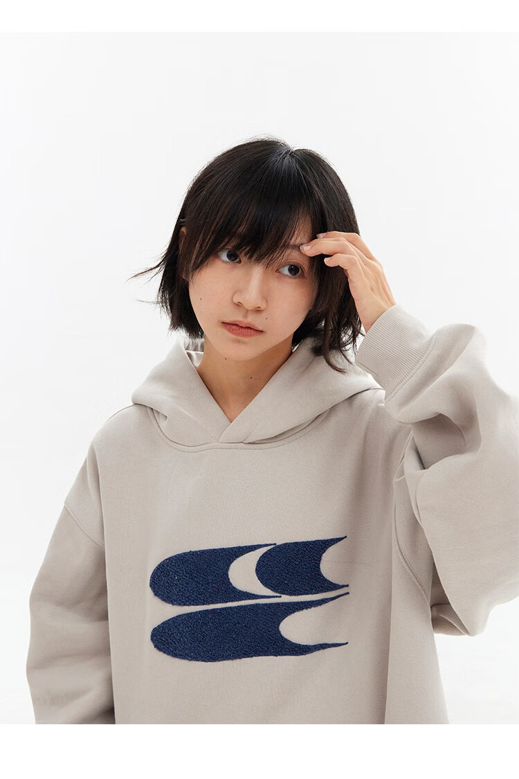Crying Center Autumn Winter Logo Embroidered Classic Low Saturation Hooded Fleece Sweatshirt Gray Brown Pink S 8