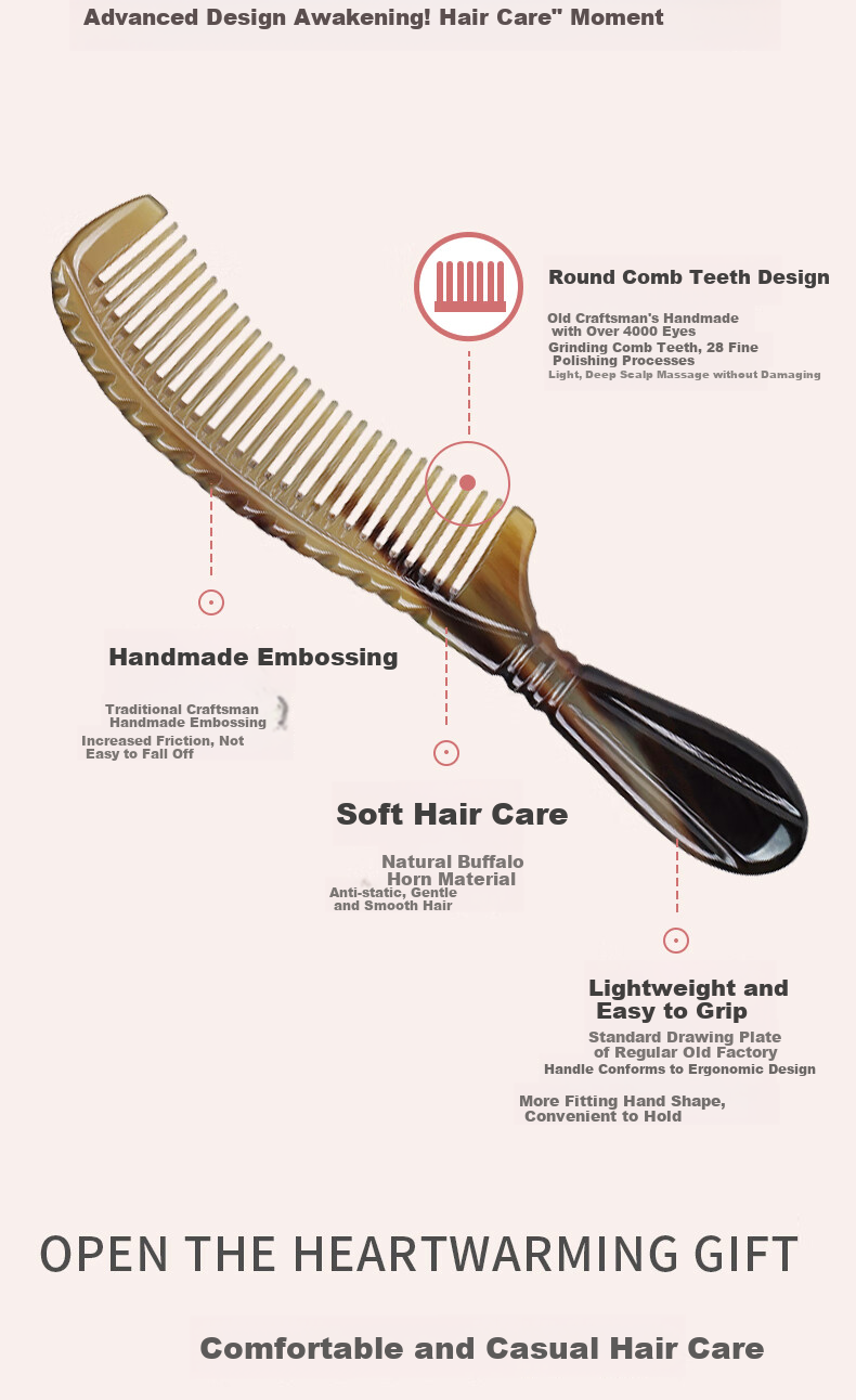 Chaojun Authentic Natural Ox Horn Comb, Thickened Scalp Massage Meridian Tool, Birthday Gift for Women Friends And Wives, Mid-Autumn Festival Gift, Practical High-End Present for Parents, Elders, And Clients 3
