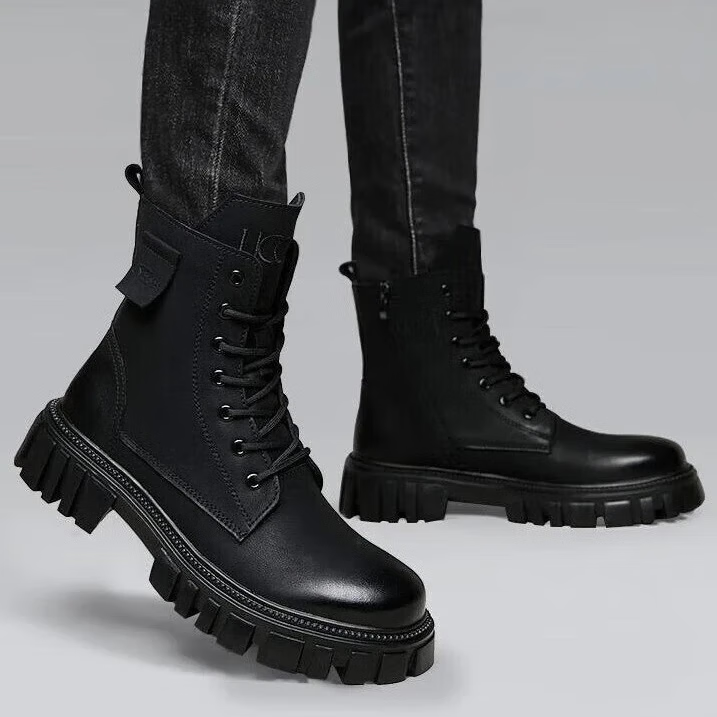 XO Martin Boots Men Leather 2025 Autumn Winter High Top Thick Sole Work Boots Black Size 41