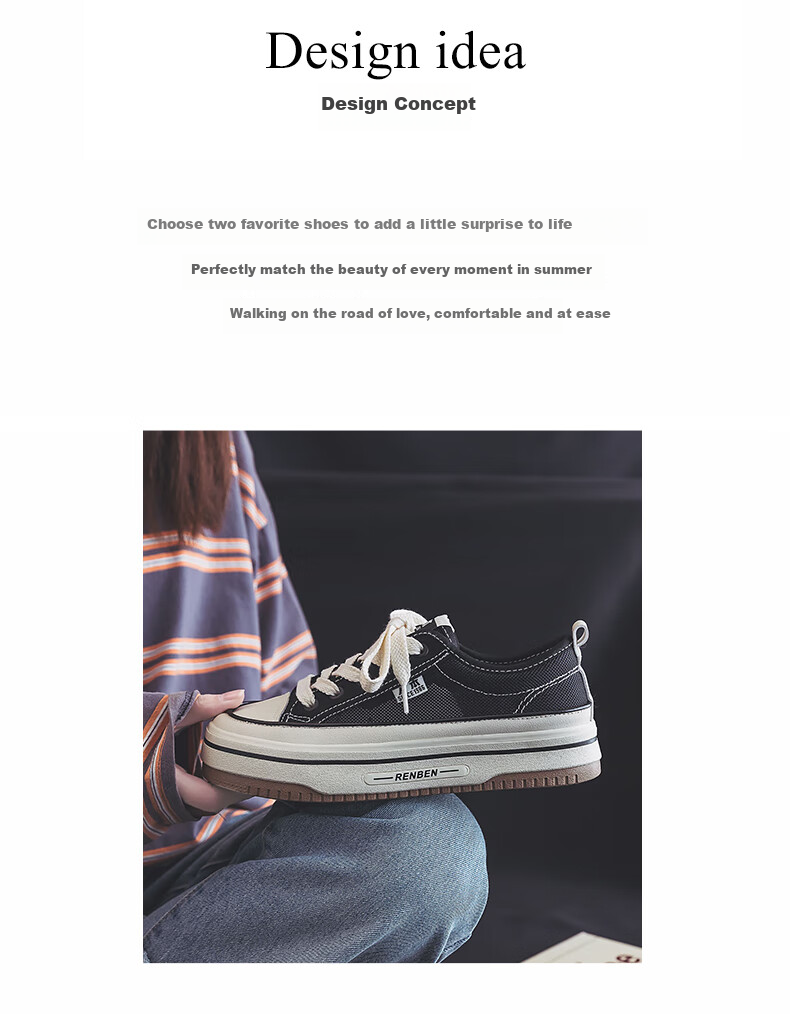 RENBEN Spring And Summer Canvas Shoes for Women, Breathable Mesh Women's Shoes, Thick-Soled Heightening Casual Shoes, Black (Canvas Style), Size 40 2