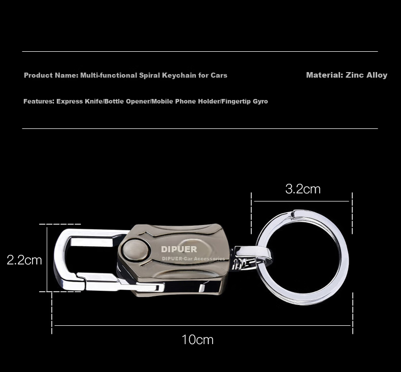 Dipuer Car Key Chain, Men's Metal Key Ring, Creative Gift, Wine Bottle Opener, Finger Spinner 3