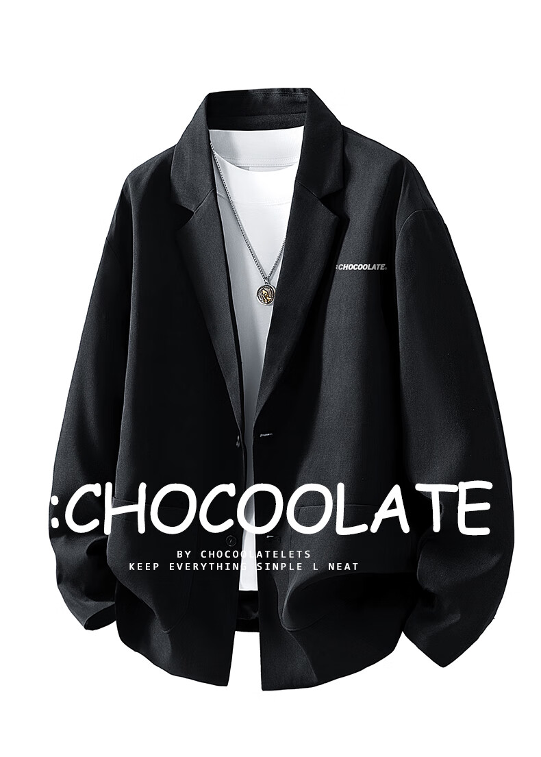 :CHOCOOLATE IT Business Casual Men's Jacket Spring Summer New Solid Color Loose Blazer Suit Coat Black M 2