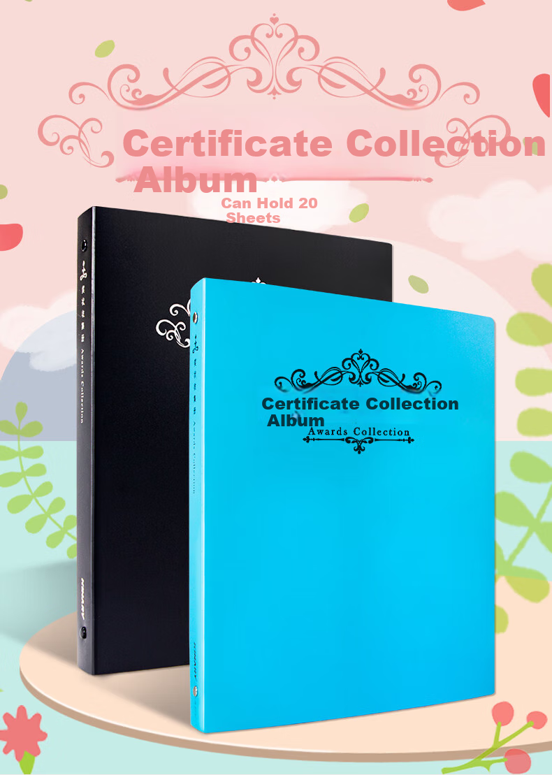 Jindeli A4/A5 Document Folder with 120 Pages, Elementary School Student Certificate Collection Book, File Organizer, High School Graduation Storage Folder, Sheet Protectors, File Folders, Sheet Protectors Pockets, Music Score Holder, Blue CF540 1