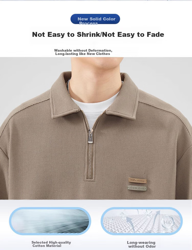 JEEP SPIRIT Men's Sweatshirt, Spring Casual Polo Shirt, Men's Long-Sleeve T-Shirt with Collar, Coffee Color, Size L 5