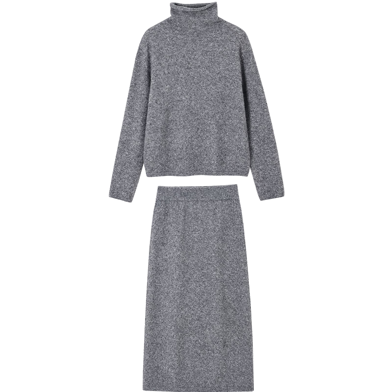 Demana Luxury Soft Core Set Winter Knit Turtleneck Top and Elastic Waist Straight Skirt Elegant Women's Two-Piece Set
