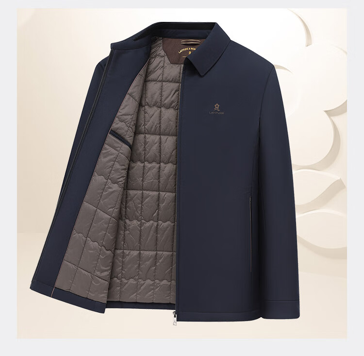 MONTAGUT Men's Winter Wool Jacket Cotton Coat Turn-down Collar Middle-aged Business Warm Cotton-padded Coat Navy Blue Size 50 6