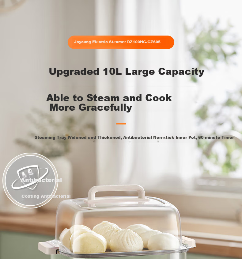 Joyoung Household 10L Double-Layer Multifunctional Electric Steamer Pot, Breakfast Pot, Electric Cooking Pot, Steamed Bun Pot DZ100HG-GZ605 1