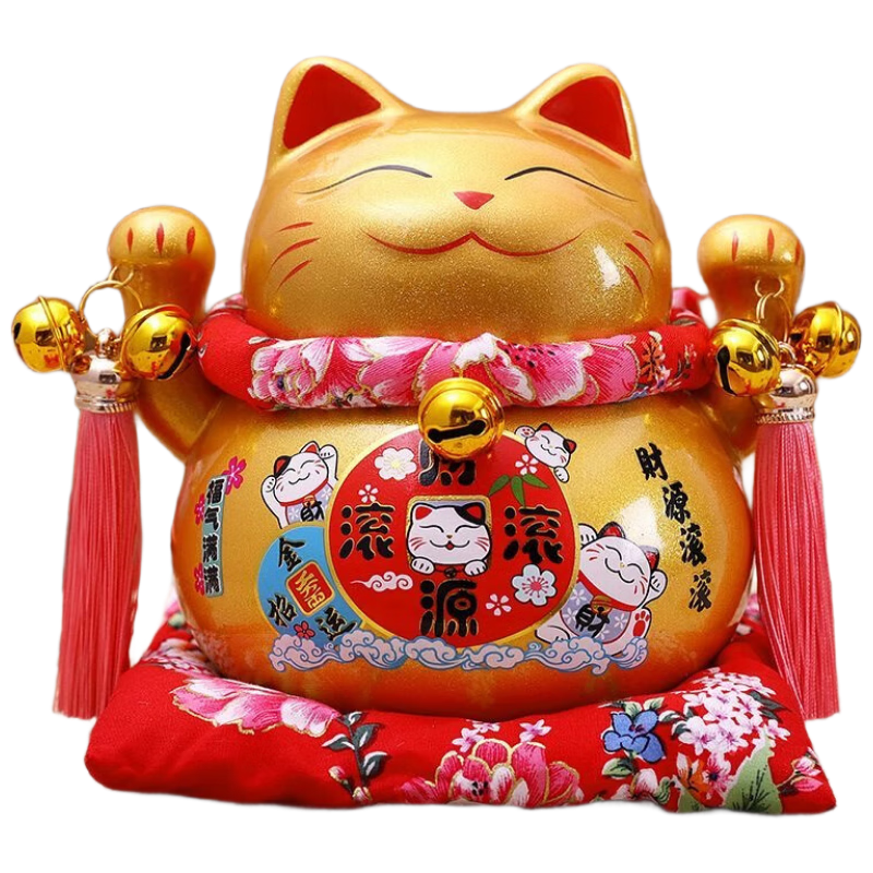 Bangushan Grand Opening Gift Shop, Ceramic Fortune Cat Creative Gift, Wealth-Attracting Cat, 8-Inch Golden Cat Rolling Money Pot
