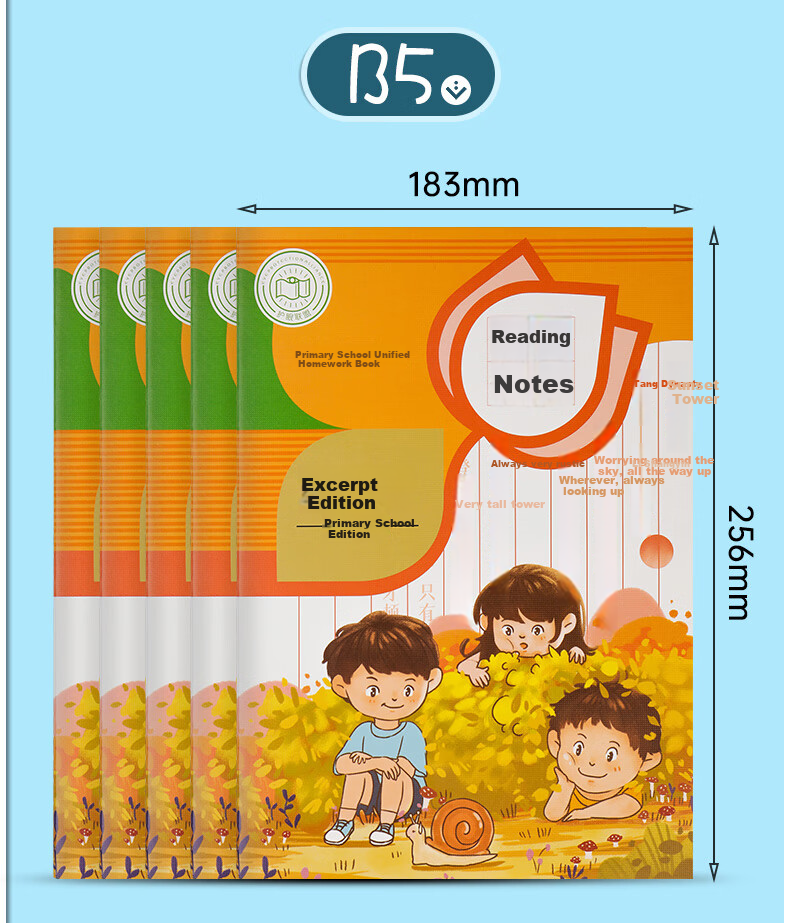 DiLe A5 Reading Notebook, Quote Book for Elementary School Students, Specialized for Reading Notes And Extracts, 30 Sheets for Collecting Good Words And Sentences, Reading Notes (Pack of 5), CXA5030B212 14