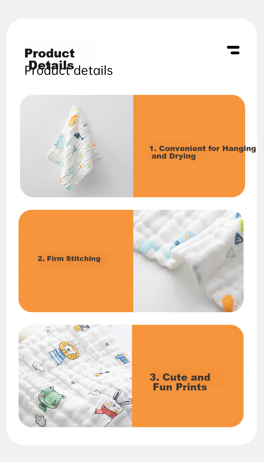 Sanli Pure Cotton 4-Layer Hollow Gauze Children's Towels, 5 Pack, Baby Drool Bibs, Washable Face Towels for Infants And Toddlers, Small Hand Towels 12