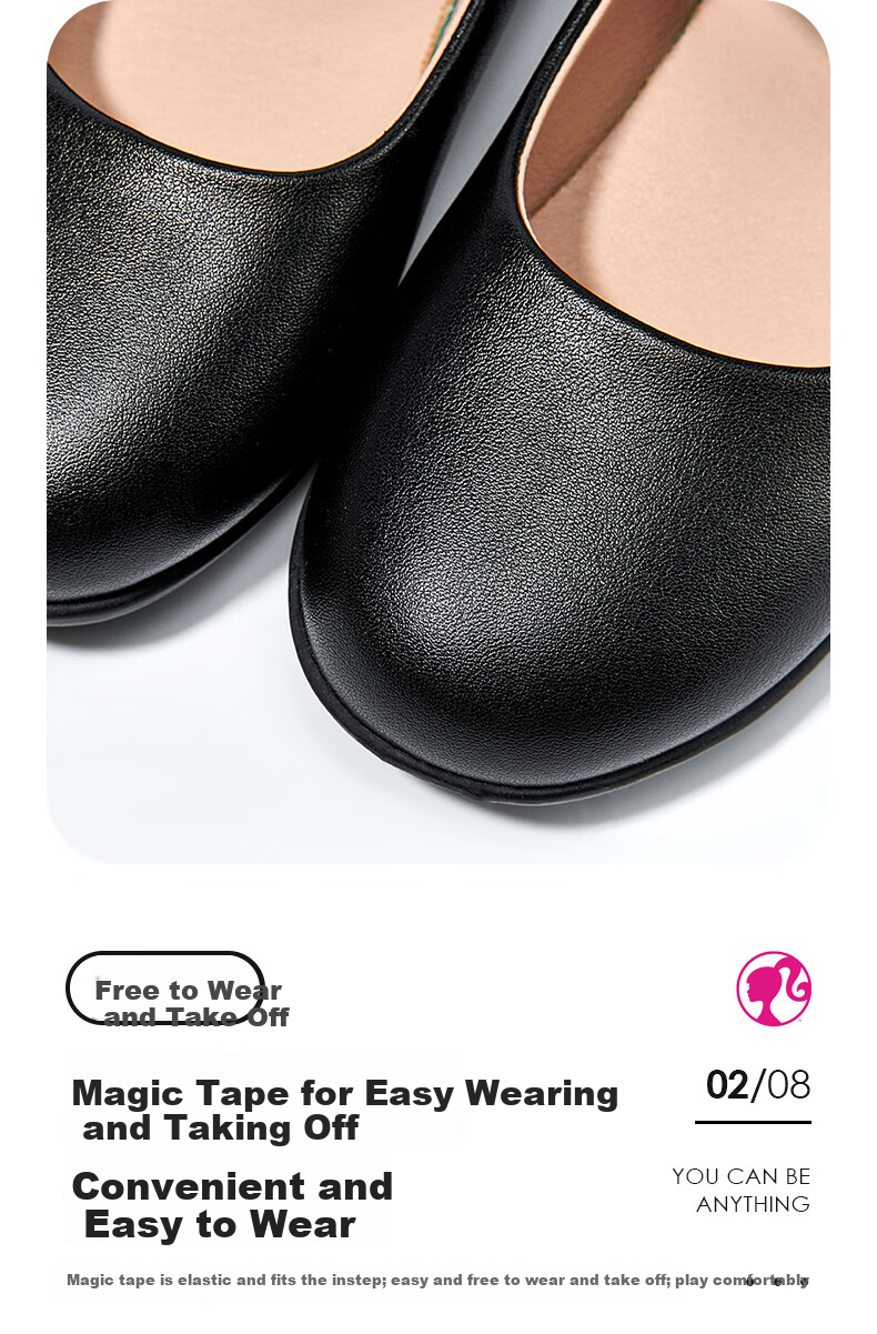 Barbie Girls' Spring And Autumn Single-Lining Black Leather Shoes, Student Campus Classic Performance Leather Shoes DA6563, Black, Size 30 5