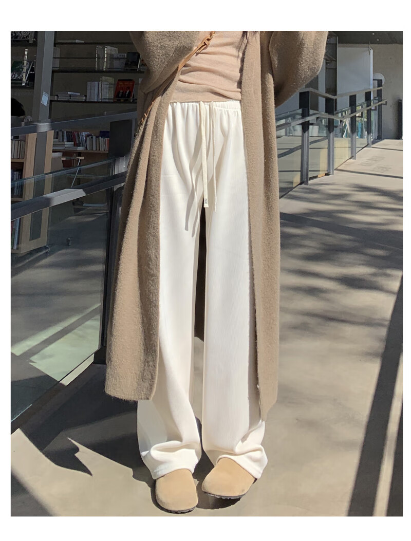 Langsha Women's Casual Pants, New Spring And Autumn 2026 Style, Petite Fleece-Lined Wide-Leg Pants, Korean-Style Slimming And Heightening Effect, European Velvet Trousers 11