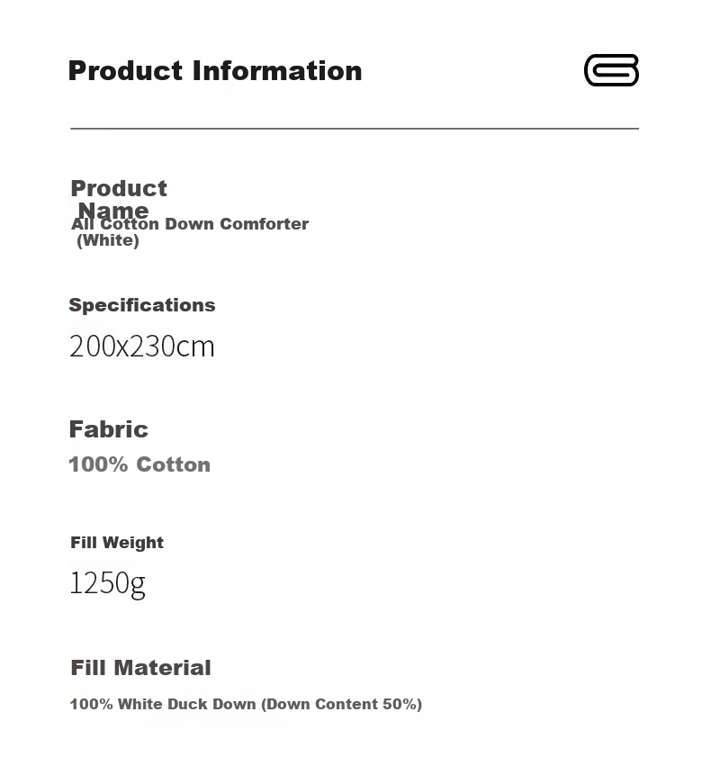 Hengyuanxiang down Comforter, High-Count Pure Cotton, 100% White Duck Down, Autumn And Winter Duvet Insert (Filling Weight 1000g), Approximately 4 Jin, 2×2.3m, White 14