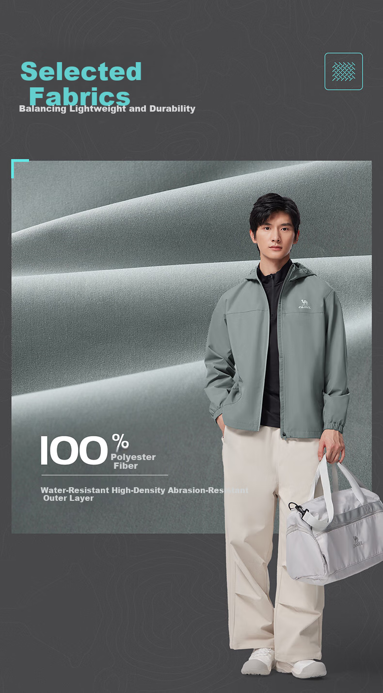 CAMEL Sports Jacket, New Style for Men And Women, Spring And Autumn Hooded Casual Versatile Jacket, Outdoor Water-Resistant Single-Layer Windbreaker 11
