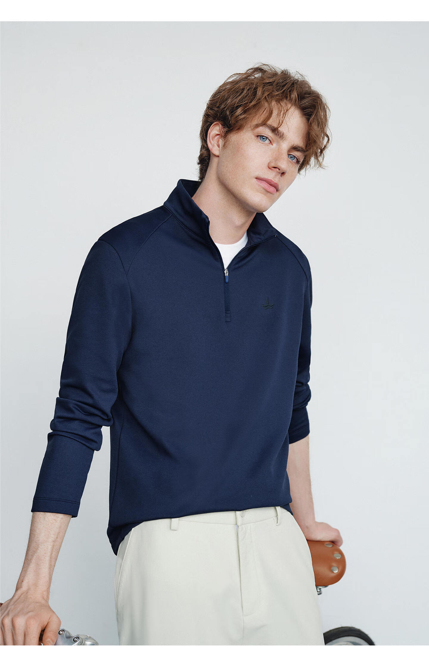 Navigare Celebrity-Inspired Small Sailboat Men's Half-Zip Brushed Casual Sweatshirt Inner Layer Top 1135845304 26
