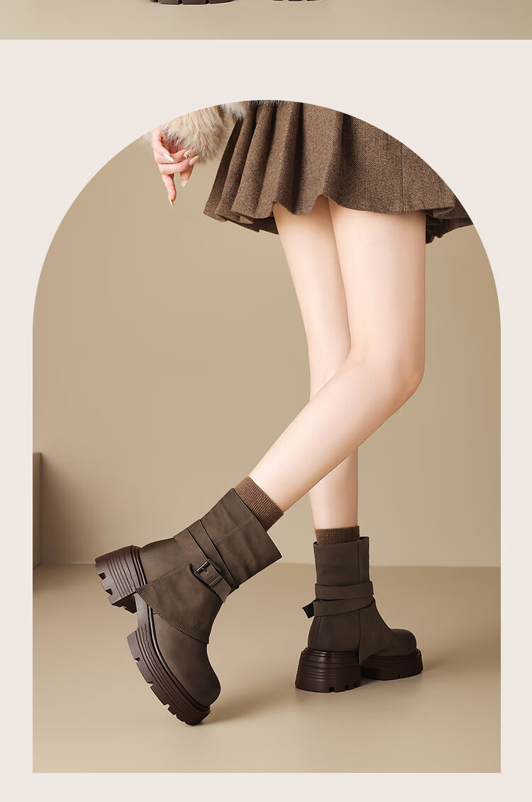 ZHR [Xu Ruohan Same Style] Women's Winter Thick-Soled Martin Boots Versatile Pant Leg Snow Boots KN261 Brown Size 35 4