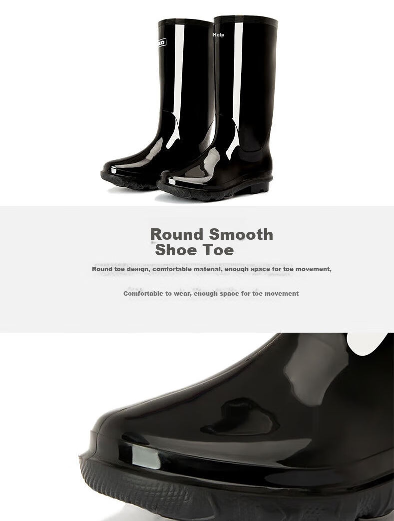 Huili Men's Stylish Rain Boots, Water Shoes, Outdoor Waterproof Non-Slip Wear-Resistant HL838 Mid-Calf Black Size 42 2