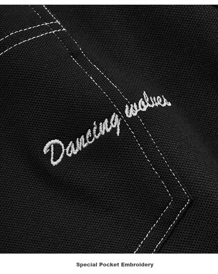 DANCING WOLVES [Fleece-Lined for Warmth] Autumn And Winter Fashionable Stitched Design Men's Long-Sleeve POLO Shirt, 001 Black, Size 175 15