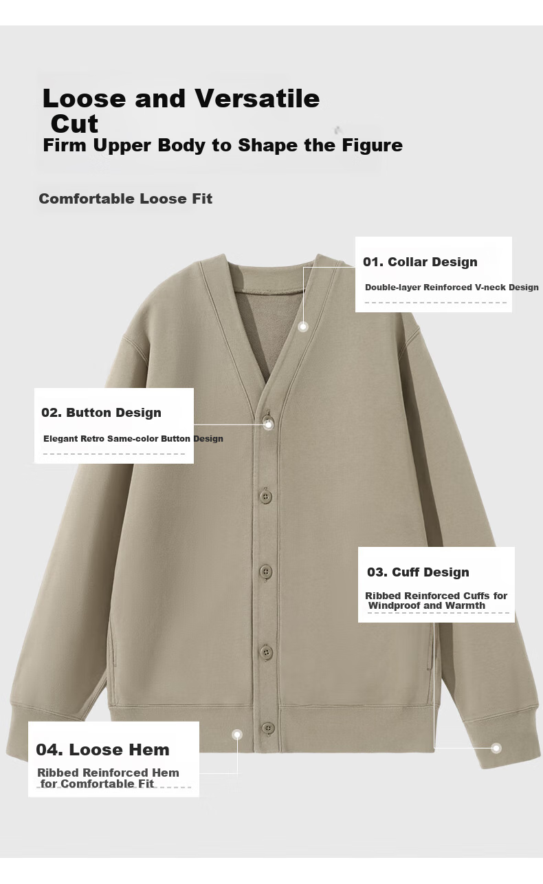 Baleno Cardigan Jacket for Men, Spring And Autumn Style, Solid Color Button-Up Versatile Men's Top, Casual Trendy Heavyweight 320G Cotton Coat 5