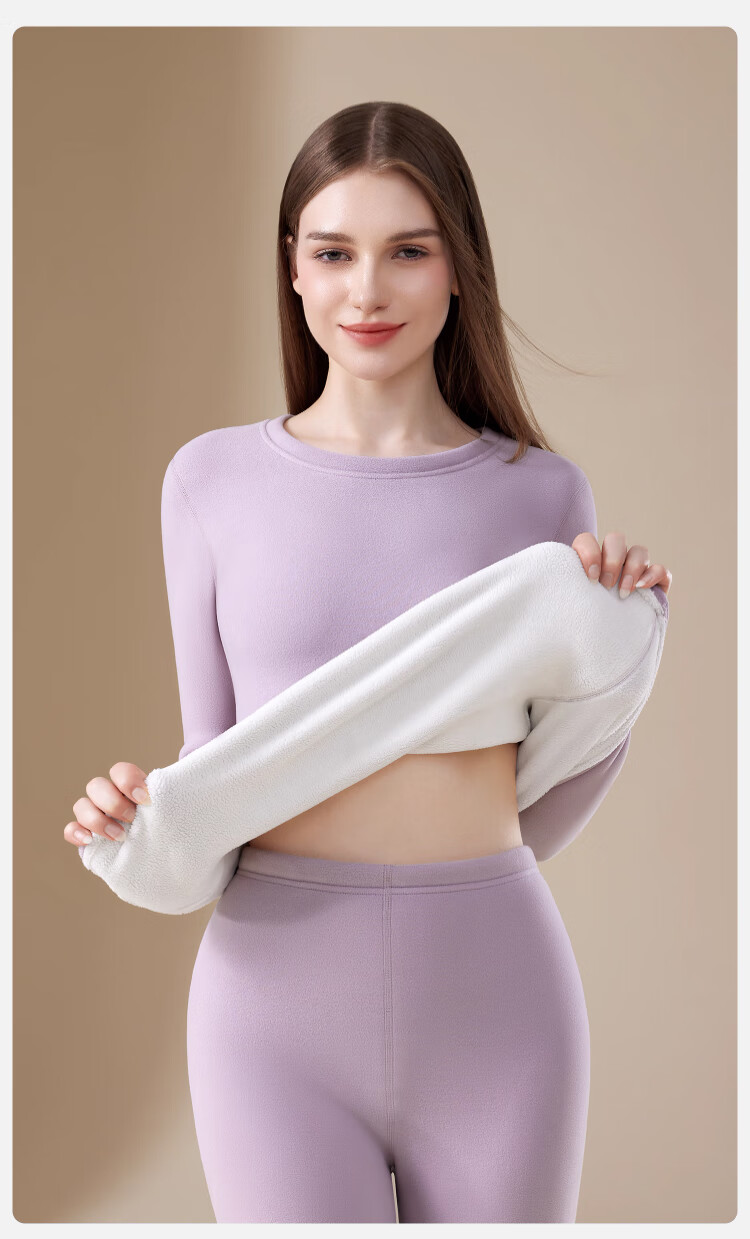 LangSha Ultra Thick Thermal Women's Fleece-Lined Autumn Winter Heating Lamb Wool Northeast Exclusive Autumn Shirt and Pants Set 13