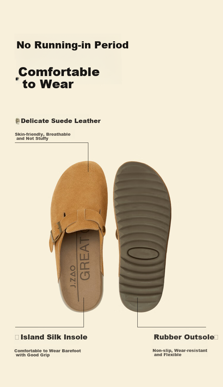 JD Original [Bokken Shoes] Men's Thick-Soled Sandals for Outdoor Wear, Spring And Summer New Style Slippers, Light Gray, Size 43 3