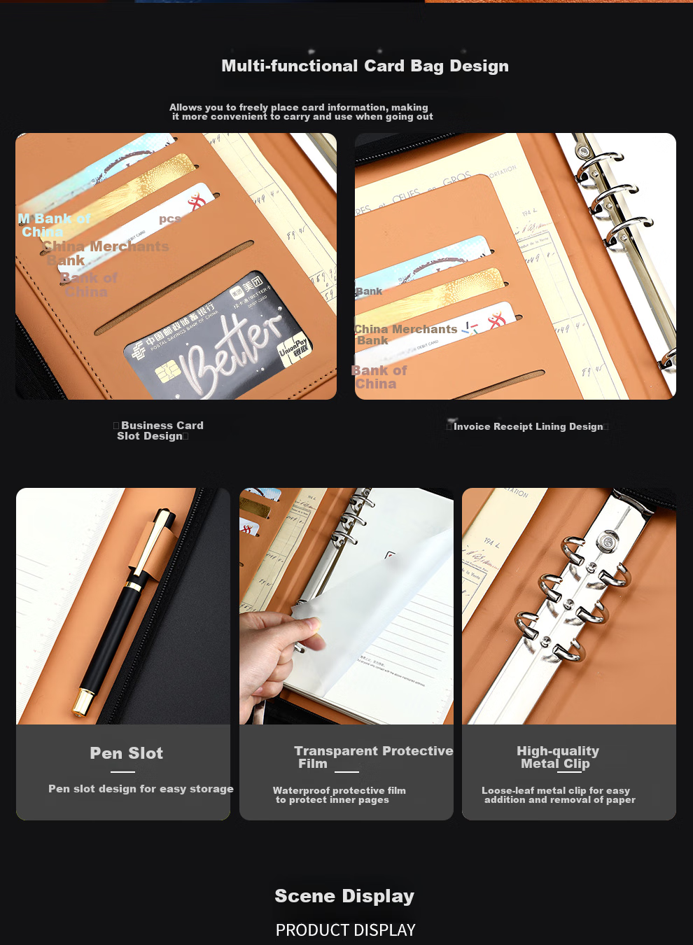 Jiaranheng A5 Business Loose-Leaf Notebook, Multifunctional Zipper Pouch, Detachable Refillable Pages, 25K Meeting Record Book, Work Diary, Black 5