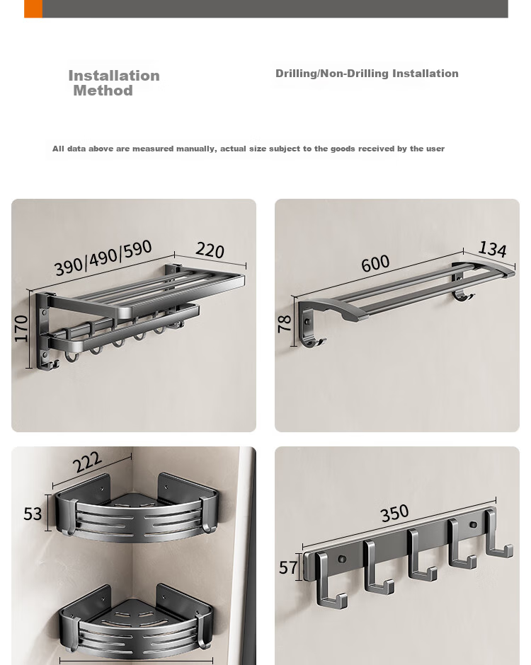 Cobbe Bathroom Storage Rack, Toilet No-Drilling Towel Holder, Space Aluminum Organizer Hooks 20