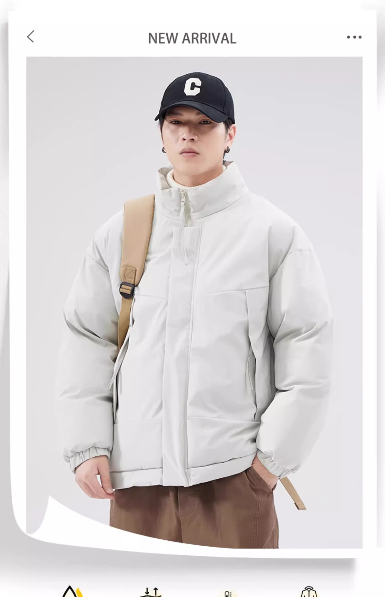 Cotton Casual Men's Winter Solid Color Stand Collar Cotton Jacket Warm Cotton Padded Coat Black 2XL 1