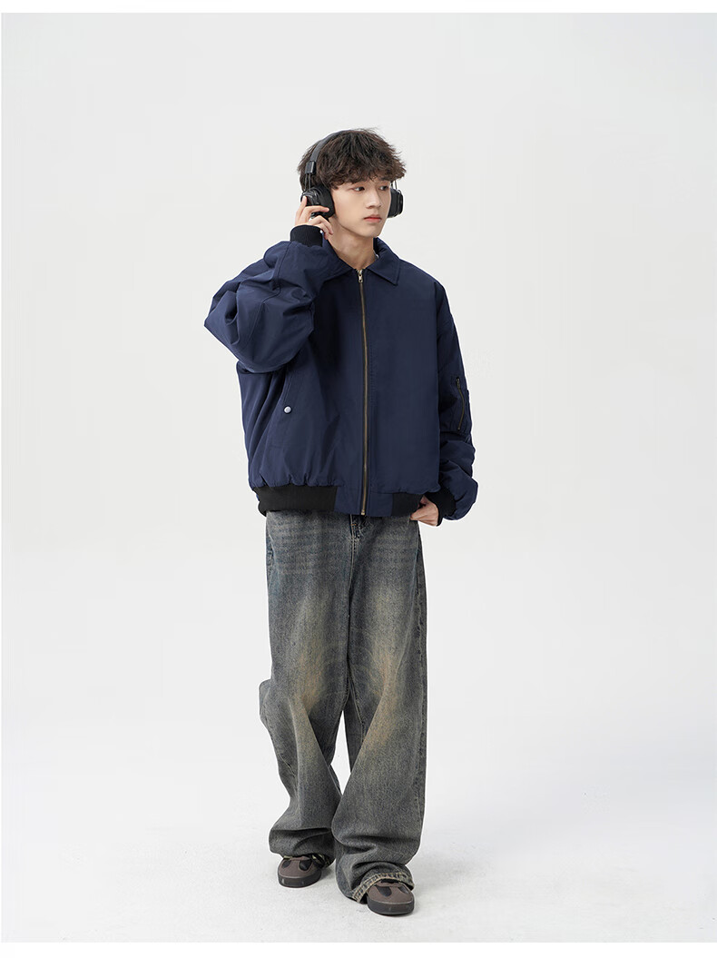 MMOPTOP Men's American Style Flight Jacket Autumn Winter Fashion Loose Casual Coat MJK10 Navy Blue 3XL 20