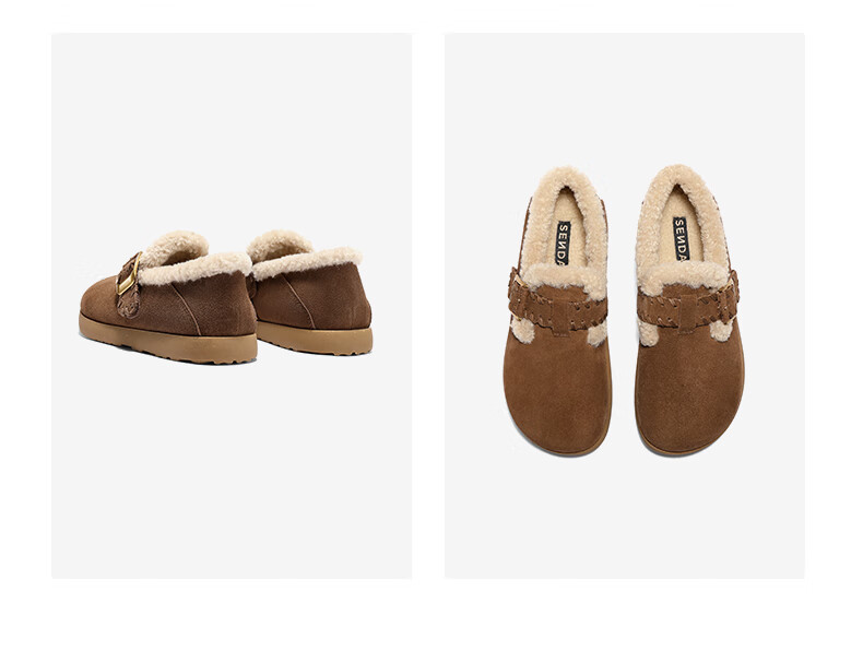 SENDA Little Sun Women's Furry Shoes 2025 Winter New Warm Slip-On Casual Birkenstock ZTI25DA5 Brown Size 35 4