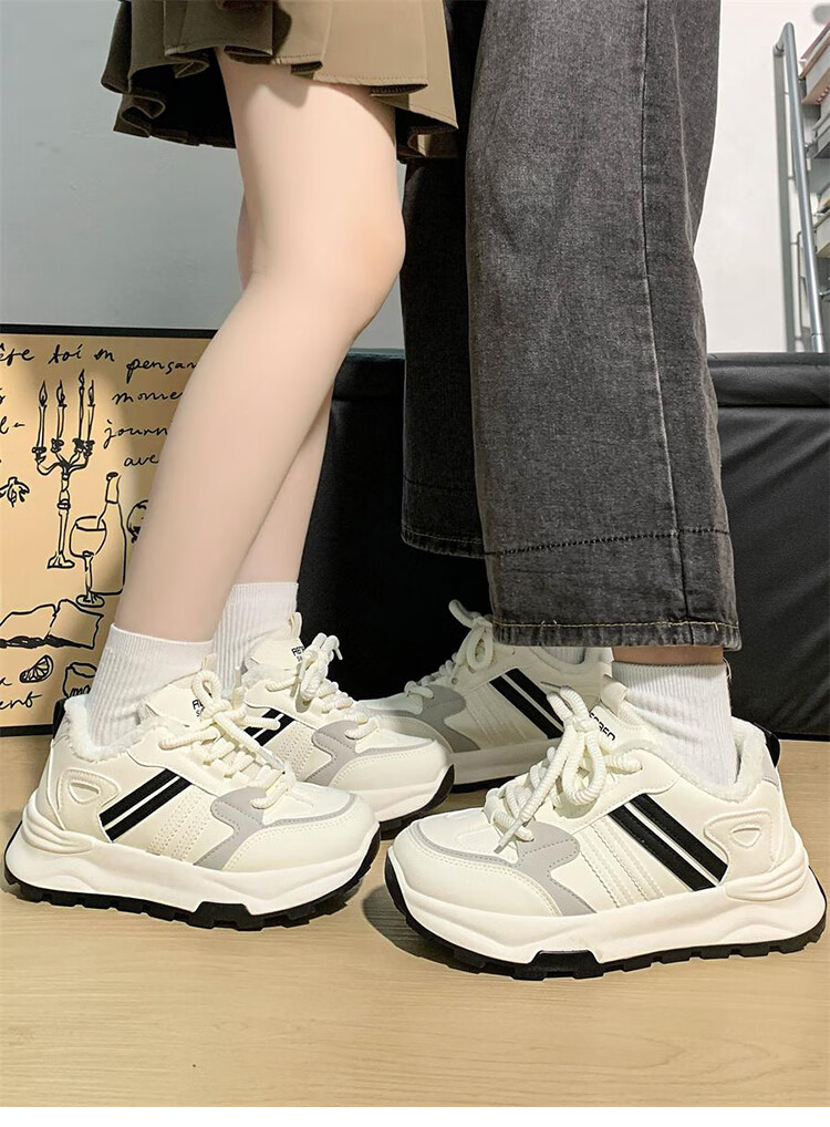 Renben Super Popular Couple Shoes Fleece Warm Unisex Sports Sneakers Women New Thick Sole Korean Style Versatile Dad Shoes 3