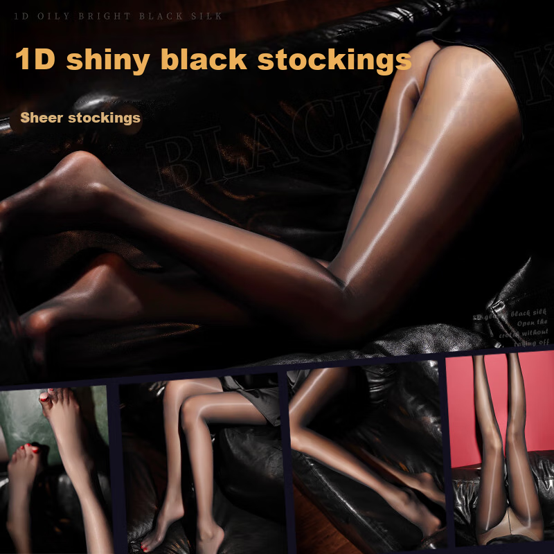 Zhenmei Silk Stockings for Women, Sexy 1D Glossy Black Smooth Pantyhose, Thin Base Layer Tights, Bare Leg Effect, Black, 7146