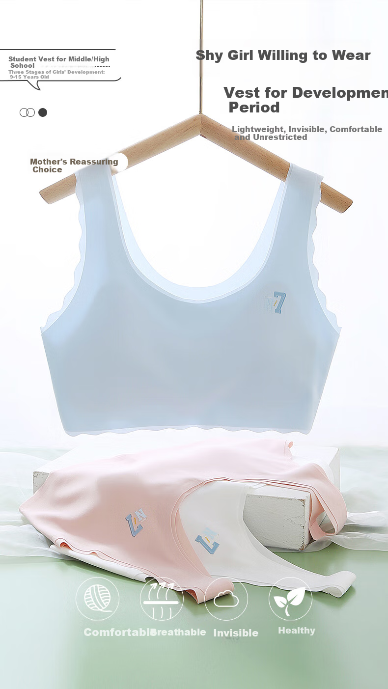 Ailier & ouluola Girls' Underwear for Ages 9-12, First Stage Developmental Stage for Elementary School Students, Big Girls' Camisole, Teen Bra, White, XL 1