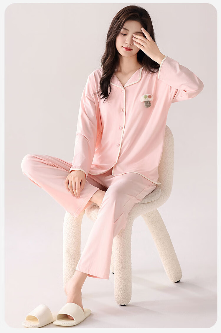 Yalu 100% Cotton Women's Pajamas 2025 New Summer Autumn Lace Cardigan Long Sleeve Long Pants Homewear Suitable for Outdoor Wear 6