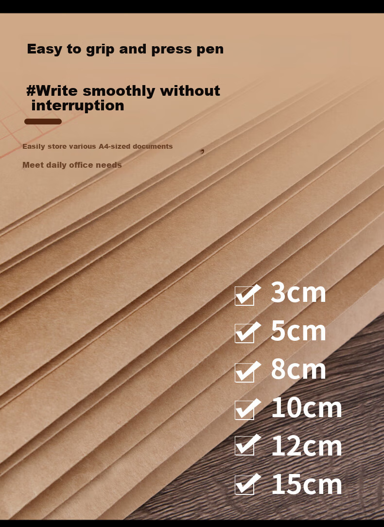 Youbili A4 High-Quality Pure Pulp Kraft Paper File Folders, Side Width 8cm, Thick Document Envelopes, 20 Pieces, 1068 3