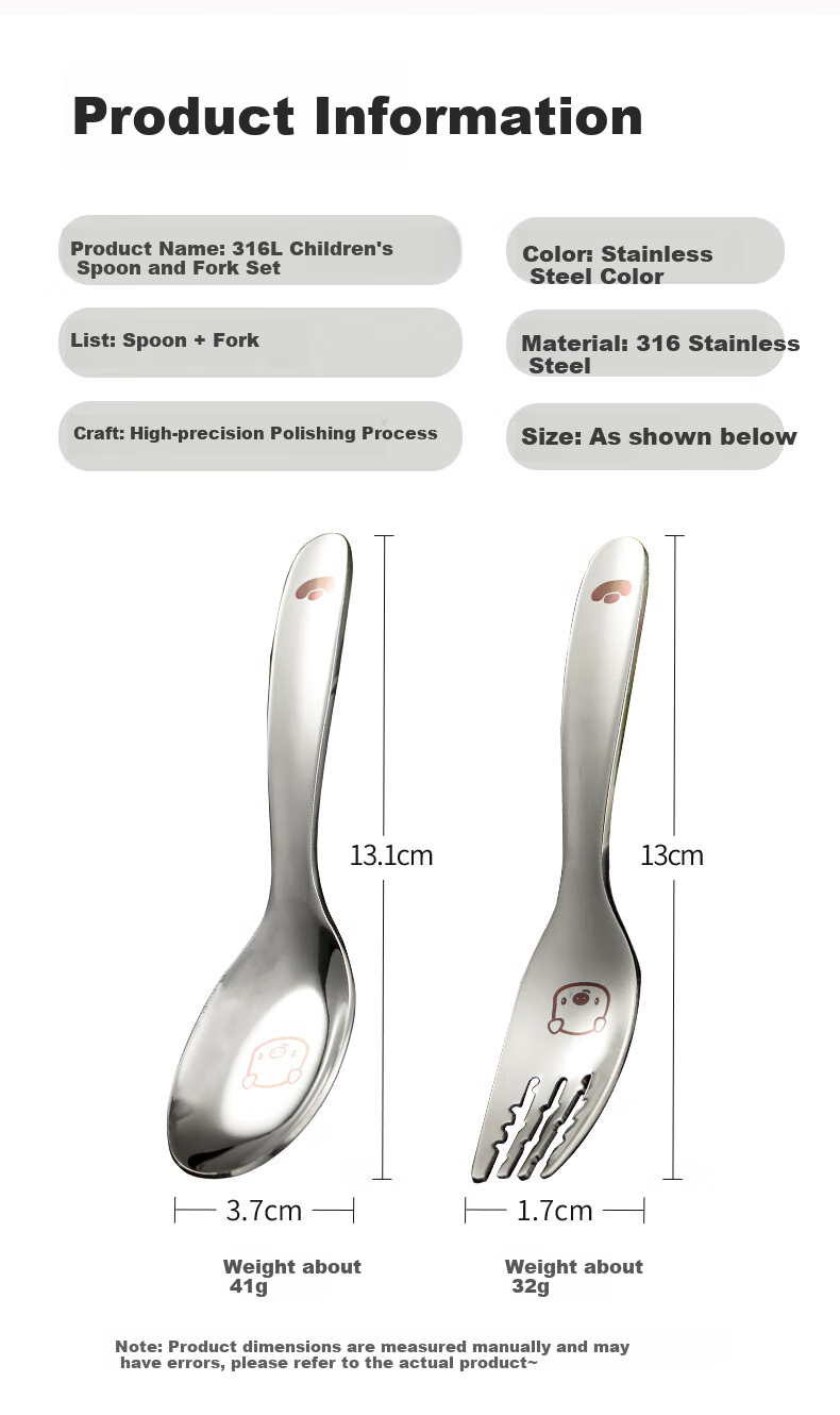 Guangyi 316L Stainless Steel Spoon Children's Fork Spoon Cartoon Spoon Baby Feeding Spoon Training Spoon Baby Tableware GY1279 10