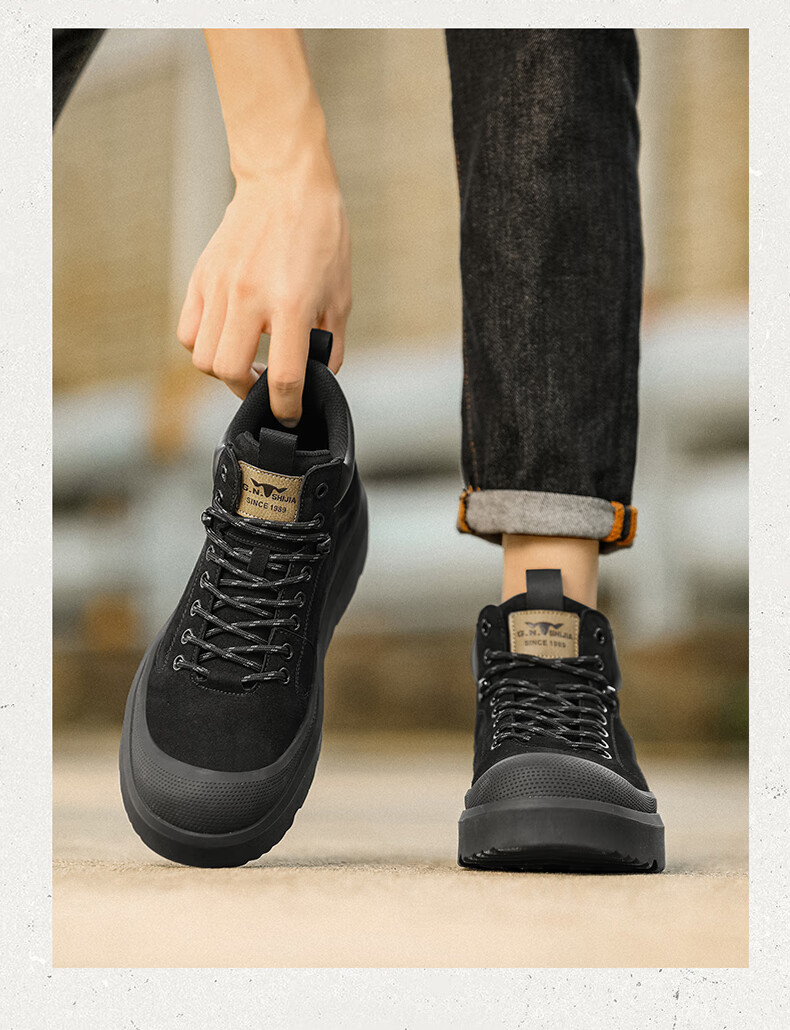 Bull Family Martin Boots Men Autumn Winter New Retro Fashion Round Toe Work Boots Outdoor Thick Sole High Top Shoes 16