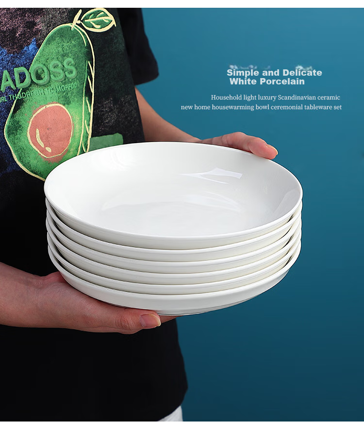 Taixinxing, Set of 4, 8-Inch 20.3cm, Underglaze Ceramic, Household White Porcelain Plates, Deep Dishes for Soup And Food 9