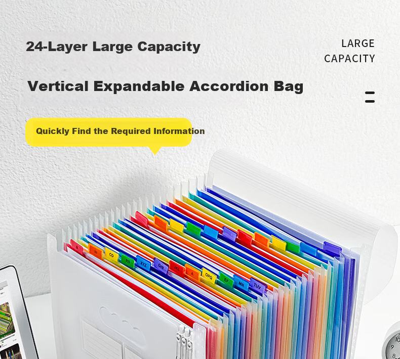 Sannianerban [Back to School Essential] Colorful 24-Grid File Folder Exam Paper Storage Bag, Large Capacity Accordion File, Expandable Document Organizer, Receipt And Document Storage Folder, Transparent 1