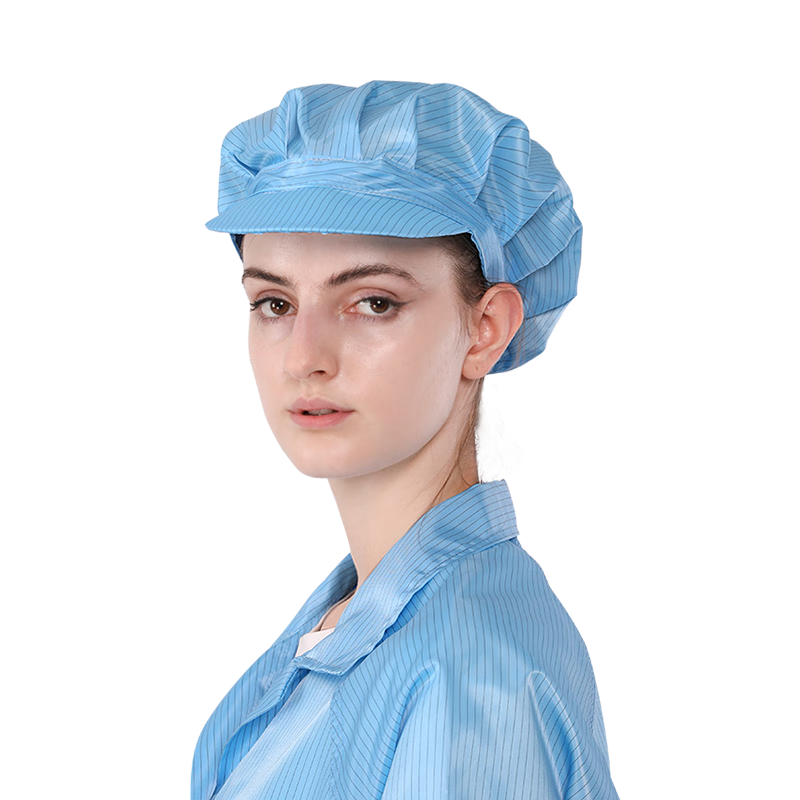 Mulang Anti-Static Striped Work Cap Dust-Free Workshop Safety Hat Labor Protection Head Cover Blue Striped Large Work Cap [5-Pack] One Size
