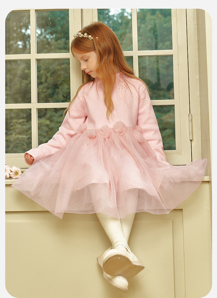 Minibala Girls Dress Baby Tulle Skirt Sweet Children's Half Turtleneck Princess Dress 2025 Winter 1