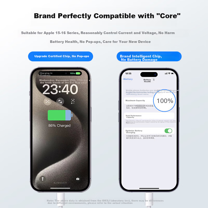 OKSJ Compatible with Apple 15/16/17/18 Charging Cable, 60W Data Cable, 45W/40W Braided Cable, Double-Ended Type-C, for IPhone 15 Pro/Max, IPad, Laptop, 2 Meters