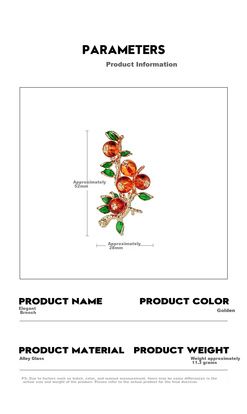 Qlady Wishing You Good Luck Persimmon Brooch, High-End Women's Light Luxury Elegant Corsage Pin, Suit Accessory, Mid-Autumn Festival And Birthday Gift 3