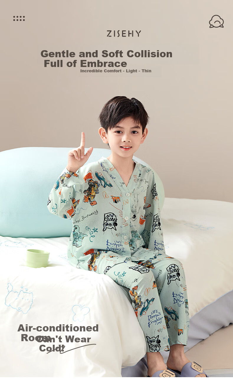 Purple Floral Language [Soft Lyocell] Children's Pajamas Spring and Autumn New Boys' Homewear Summer Air Conditioning Clothes 160 1
