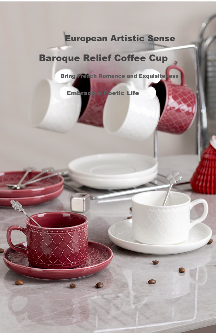 Banwushenghuo High-End European Style Coffee Cup Set with Ceramic Cups And Saucers, Luxurious Afternoon Tea Cups for Office And Home Use 3