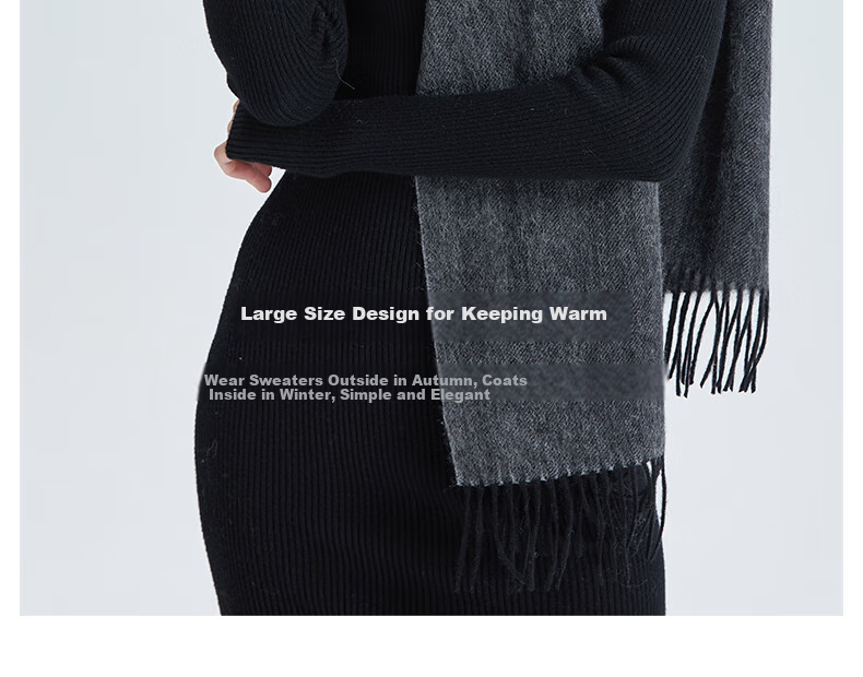 ELLE [Gift Box] 100% Wool Scarf for Women, Double-Sided Autumn And Winter Thick Warm Shawl Neck Wrap Gift Mid-Autumn Festival 7